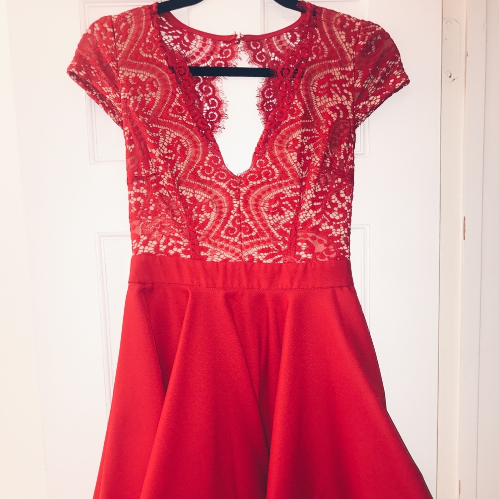 Red Lace Skater Dress